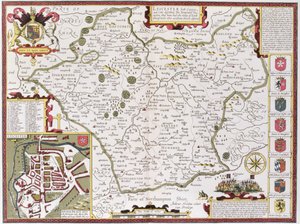 Leicester, gegraveerd door Jodocus Hondius (1563-1612) uit John Speed